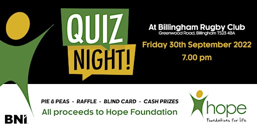 Hope Foundation Quiz Night @ Billingham Rugby Club