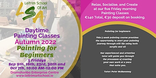 Painting for Beginners, 5 Fridays, 10am -12pm, starts 9th Sep