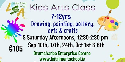 Kids Art Class 7-12 yrs, Sat 12:30-2:30pm. Sep10, 17, 24, & Oct 1st & 8th