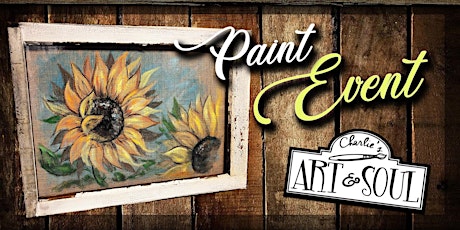 Painting Event Sunflowers on burlap antique window frame