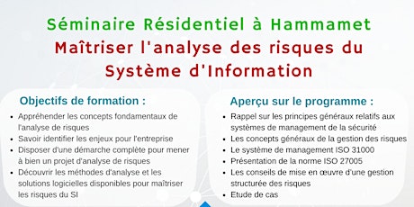 Image principale de Séminaire Résidentiel à Hammamet :  Maîtriser l'analyse des risques du Système d’Information