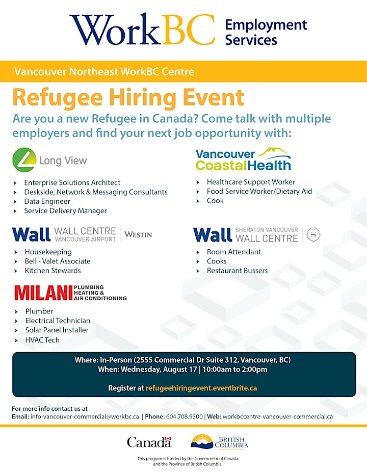 WorkBC VNE - Refugee Hiring Event with VCH, Longview, Milani & Wall Centre image