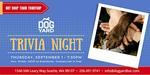Trivia Night at the Dog Yard in Ballard - Thursday, September 1 at 7:30pm