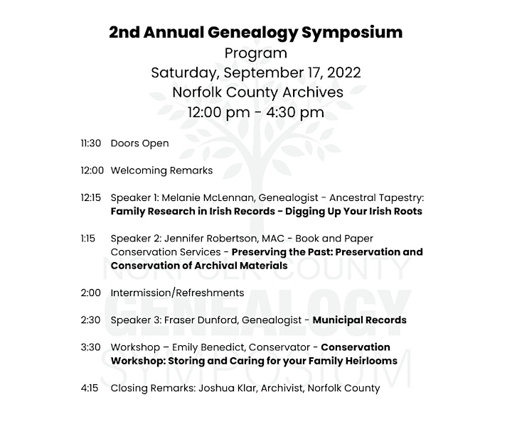 Norfolk County Archives 2nd Annual Genealogy Symposium image