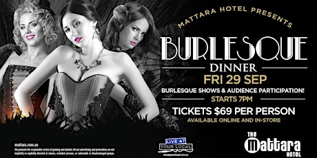 House of Burlesque Dinner & Show at Mattara Hotel - 29th Sept primary image