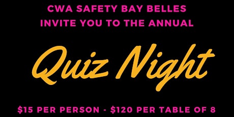 CWA Safety Bay Belles Quiz Night primary image