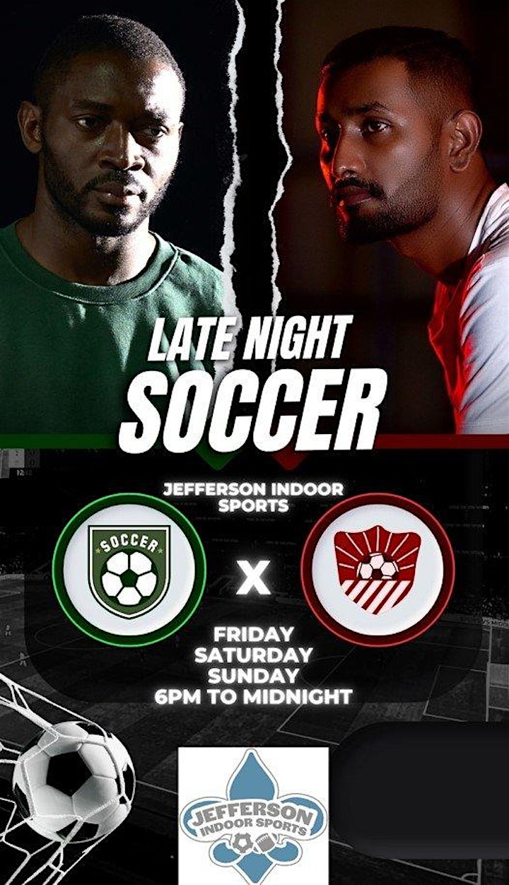 Late Night Soccer on Friday, Saturday, & Sunday Nights! Book Today! image