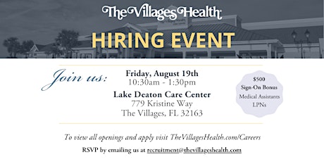 The Villages Health Hiring Event - August 19th