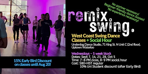 Beginner-friendly West Coast Swing dance classes - 5-wk block