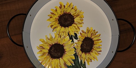 Sunflowers on Farmhouse Tray-TIPSY  GLASS PAINTING CLASS