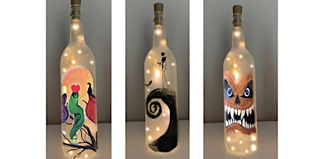 Your choice Halloween Wine Bottle with Lights Paint & Sip Art Class