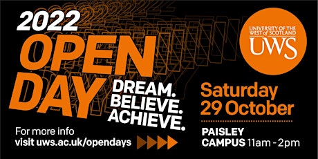 Hauptbild für UWS Undergraduate Open Day 2022 - Paisley Campus