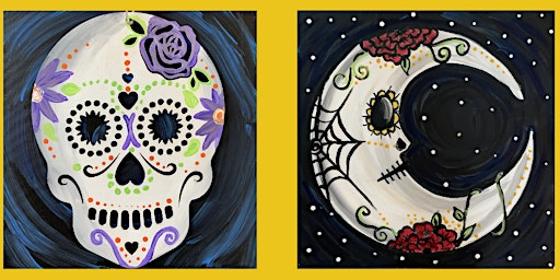 Your Choice - Skull or Moon Halloween Canvas  Paint & Sip Art Class