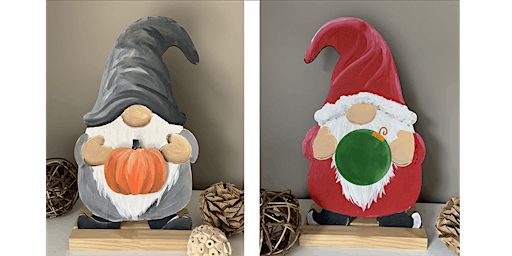 2 sided Gnome Halloween Christmas Wood Paint & Sip Art Class Cuyahoga Falls