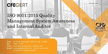 ISO 9001:2015 QMS Awareness and Internal Auditor -  ₤330