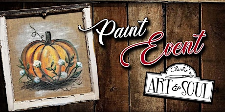 Painting Event Pumpkin on burlap antique window frame