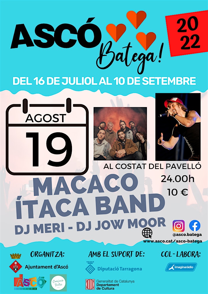 Imagen de Festival ASCÓ BATEGA: MACACO + ÍTACA BAND + DJ MERI + DJ JOW MOOR