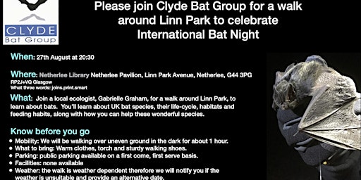 International Bat Night Bat Walk, Linn Park, Glasgow