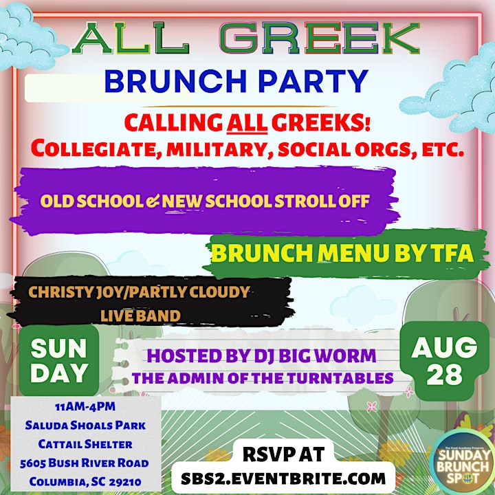 The Sunday Brunch Spot 2 Saluda Shoals Presents the ALL-GREEK BRUNCH PARTY image