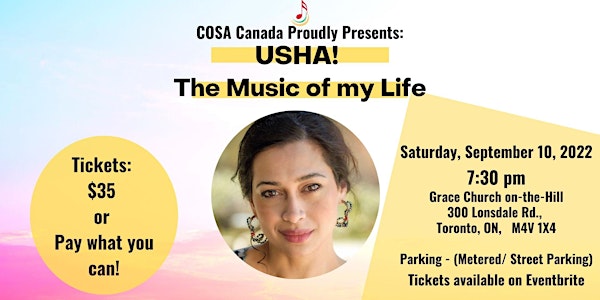 COSA Canada Presents: USHA! The Music of my Life (LIVE STREAM)
