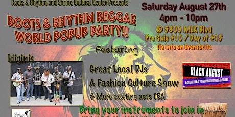 ROOTS and RHYTHM REGGAE WORLD Popup PARTY