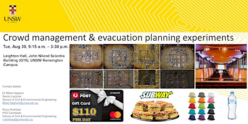 Crowd management and evacuation planning experiments (Aug 30)