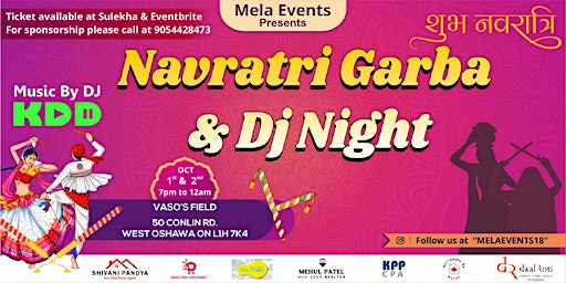 NAVRATRI GARBA & DJ NIGHT IN OSHAWA ON OCT-1st & 2nd
