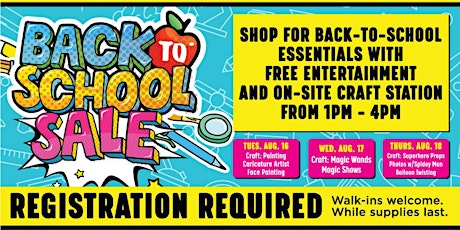 Back-to-School- FREE Entertainment & Craft Week - Courtesy of Yorkgate Mall