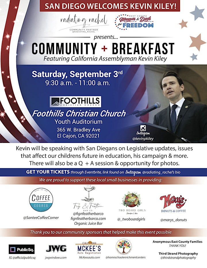Community + Breakfast featuring Kevin Kiley, California Assemblyman image