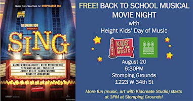 Free - Back to School Musical Movie Night showing the movie Sing!