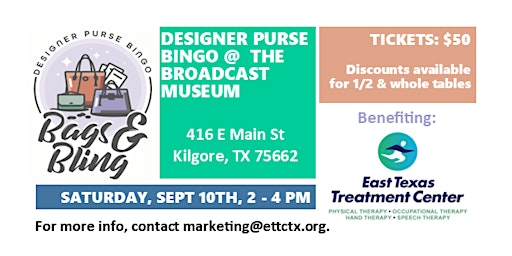 ETTC's 2nd Annual Bags & Bling — Designer Purse Bingo 2022