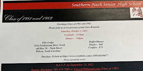 Southern Nash Senior High School Reunion  - Class of 1981 & 1982