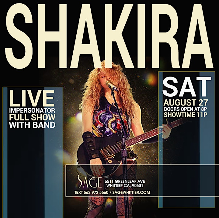 FREE SHAKIRA  Tribute. live singer & full  band Sat Aug 27, Dance all Night image