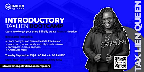 Introductory Tax Lien Bootcamp Live Webinar  [September 13, 2022] primary image