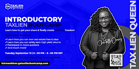 Imagem principal de Introductory Tax Lien Bootcamp Live Webinar  [September 13, 2022]