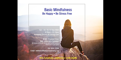 Imagem principal de Basic Mindfulness  - NSA Subsidised -  SkillsFuture Credit eligible  03 Sep