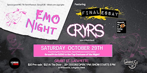 EMO Night At Grant St! Featuring CRYRS (EMO Tribute Band)