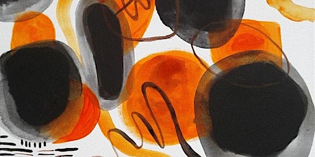 Black and Orange Circles, Abstract Acrylic Painting Class for Adults