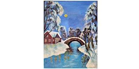 Moon Light on the River, Winter Landscape Acrylic Painting Class For Adults