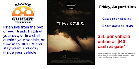 TWISTER! - Friday, August. 19th -Grande Sunset Theatre at Evergreen Park primary image