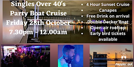 Singles Over 40 -  Sunset Party Boat River Cruise  Live Music Canapes