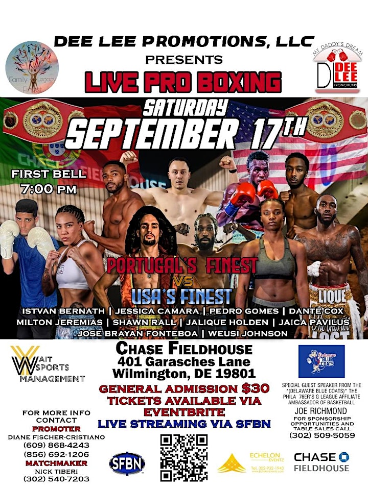 LIVE INTERNATIONAL PROFESSIONAL BOXING At The Chase Fieldhouse,  401 Garasc image