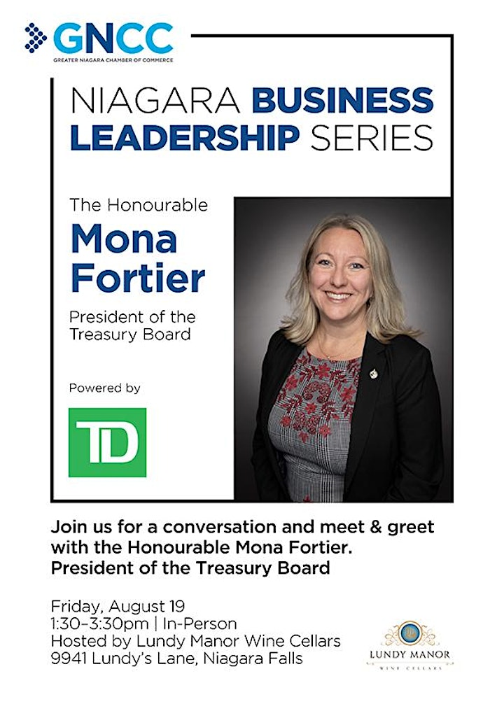Niagara Business Leadership Series with The Honourable Mona Fortier image