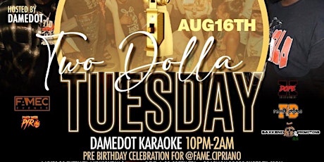$2 Tuesday W/ DameDot  @ LEVEL TWO (Greek Town) Ladies $2 B4 Midnight