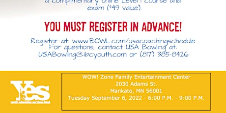 FREE USA Bowling Coaching Seminar - WOW! Zone FEC - Mankato, MN