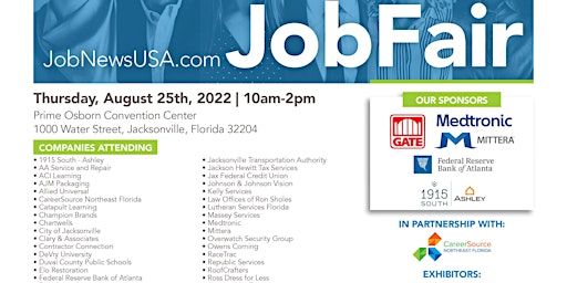 2,000+ JOBS From OVER 40 Companies at the August 25th Jacksonville Job Fair