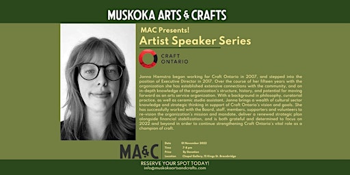 MAC Presents Artist Speaker Series - Craft Ontario primary image