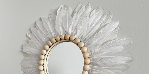 KID CLASS - Feather and Wooden Bead Wall Mirror