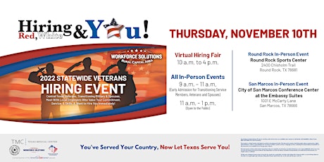 2022 Hiring Red, White & You! Statewide Veterans Hiring Event - Round Rock