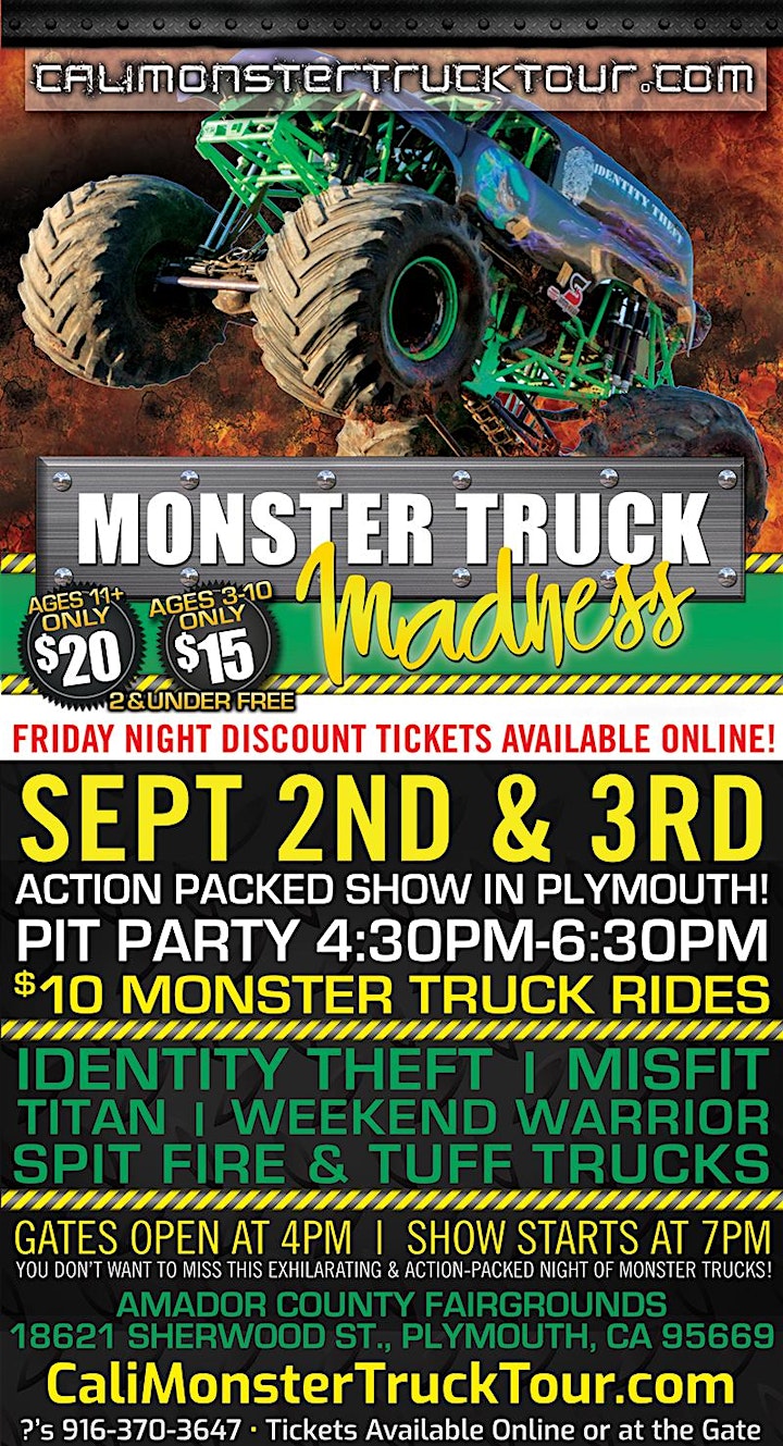 FRIDAY, SEPT 2 - Monster Truck Madness at Amador County Fairgrounds image